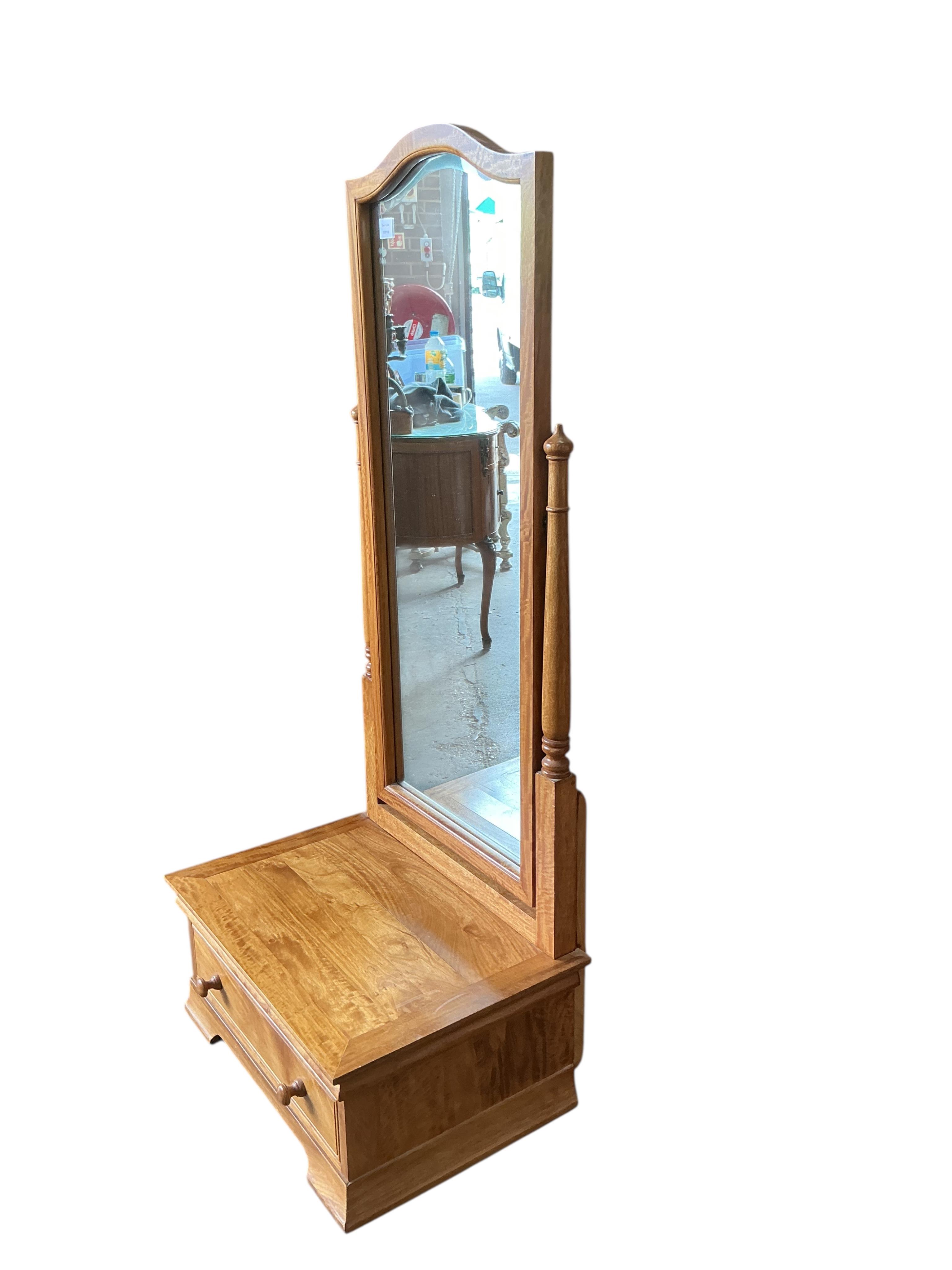 A reproduction pale mahogany dressing mirror, width 70cm, depth 50cm, height 164cm
